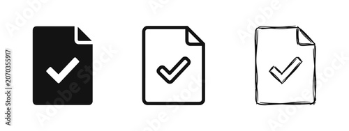 Canvastavla Set of document file with checkmark icon in solid, line and sketch styles