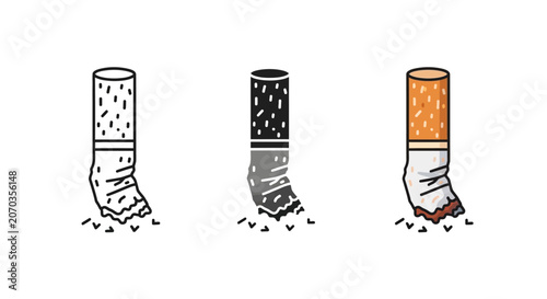 Fotografía Cigarette butts, crushed, colorful, illustration, smoking cessation, vector icon