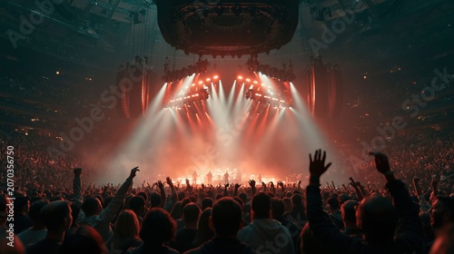 A vibrant music concert crowd with confetti creates an energetic festival visual emphasizing live performance, stage lighting, and celebration atmosphere.