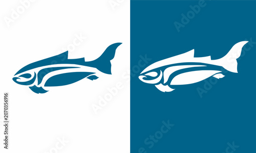 Minimalist Stylized Fish Logo Icon in Blue and White