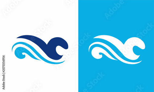 Abstract Ocean Wave and Bird Wing Logo Design Set