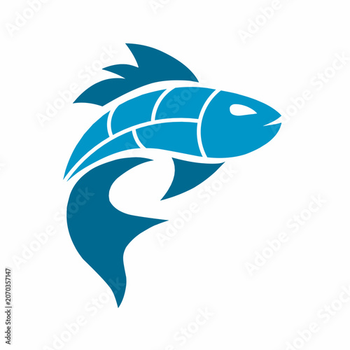 Blue Stylized Fish Logo Icon and Graphic Design Element