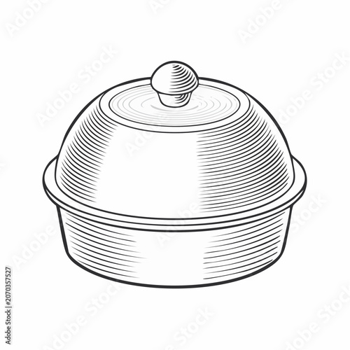 Vintage serving dish with lid line art illustration, elegant kitchenware and culinary equipment