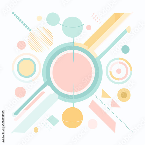 Abstract geometric shapes and lines in pastel colors with circles and triangles