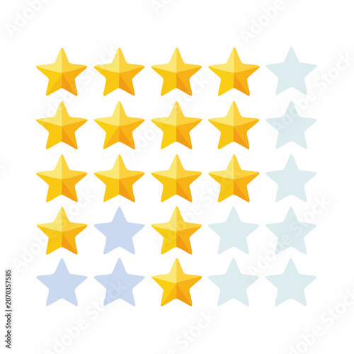 Customer review rating system five stars half filled representing satisfaction and feedback
