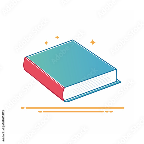 Flat design illustration of a closed book with red cover and blue