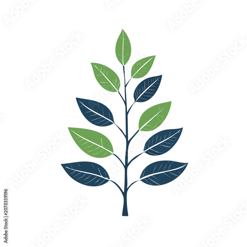 Flat illustration of a leafy branch with green leaves