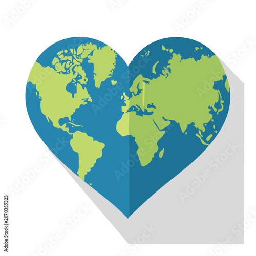 Heart-shaped world map vector illustration