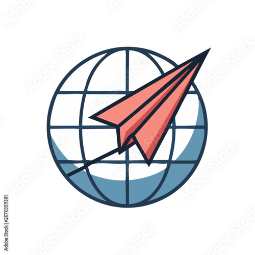 Paper Airplane and Globe Flat Vector Illustration