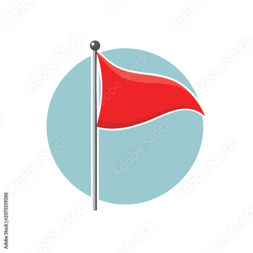 Red flag on pole flat vector icon