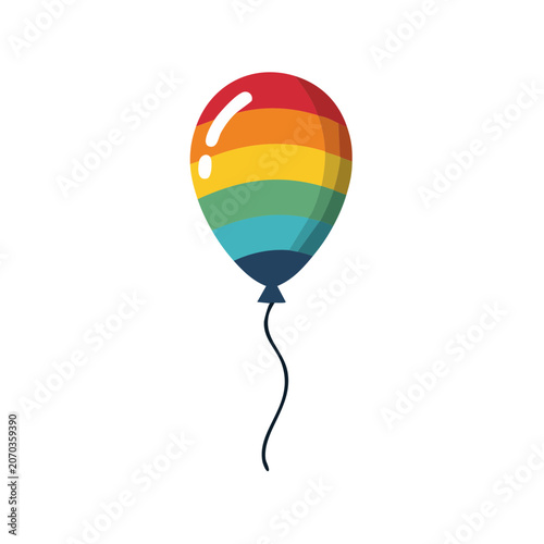Rainbow colored balloon with string vector illustration