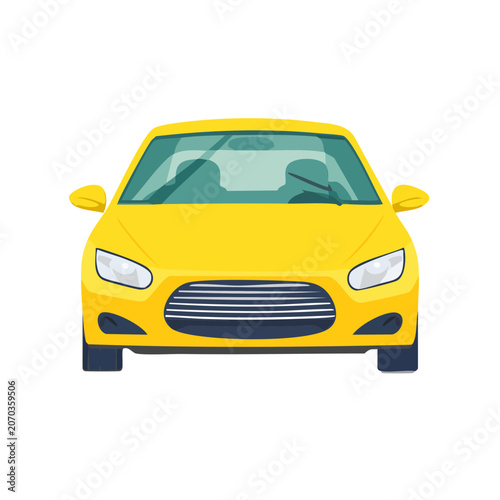 Yellow sedan car front view flat vector illustration