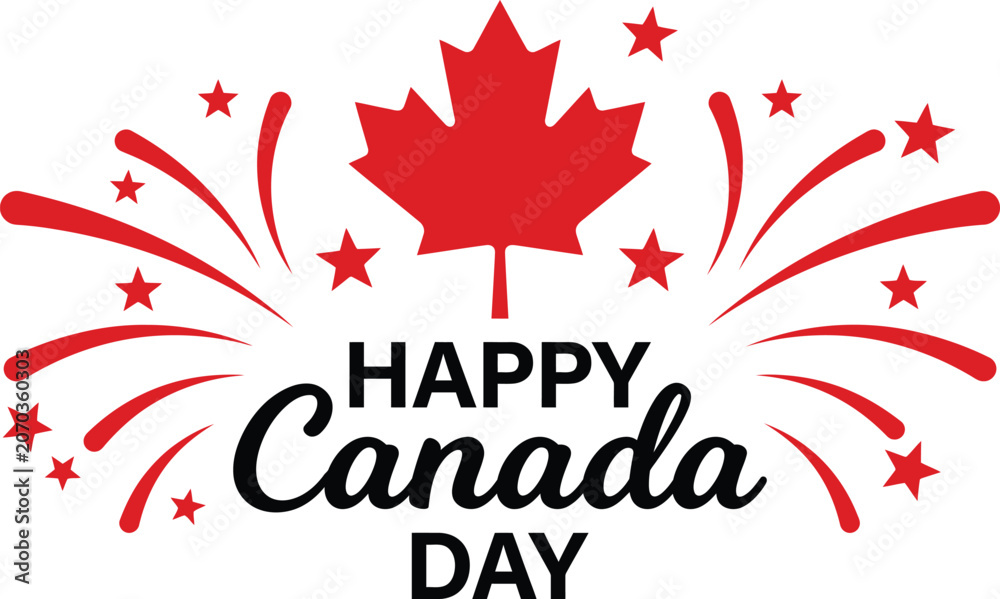Fototapeta premium Happy Canada Day Fireworks Celebration Typography National Holiday Vector Illustration Creative Design