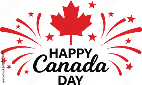 Foto Happy Canada Day Fireworks Celebration Typography National Holiday Vector Illust