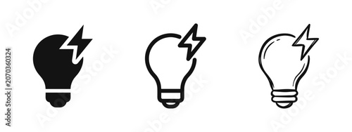 Obraz na płótnie Light bulb with thunderbolt icons set, creative idea concept