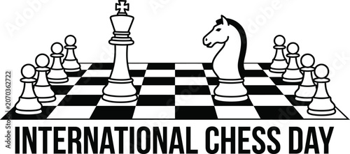 Canvastavla International Chess Day minimal chess board and pieces composition flat vector i