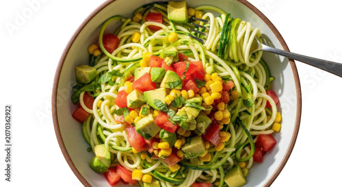 Fresh vegetable pasta dish with vibrant toppings perfect for healthy eating transparent background black background