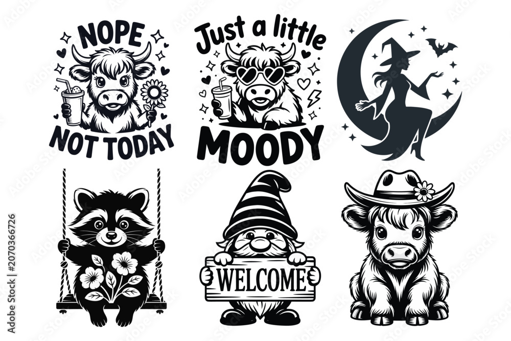 Fototapeta premium Cute Moody Animal Halloween Welcome Vector Design Set