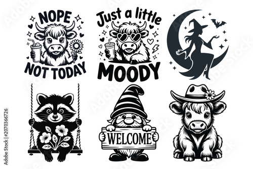 Quadro su tela Cute Moody Animal Halloween Welcome Vector Design Set