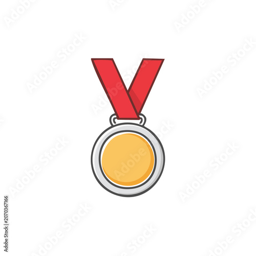 Gold Medal with Red Ribbon Vector Illustration
