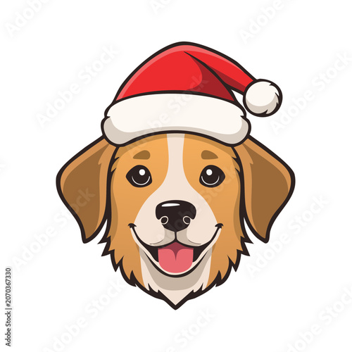Cartoon Dog Head Wearing Santa Hat