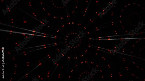 Dynamic futuristic red neon light trails radiating from a dark center. Perfect for sci-fi or tech backgrounds.
