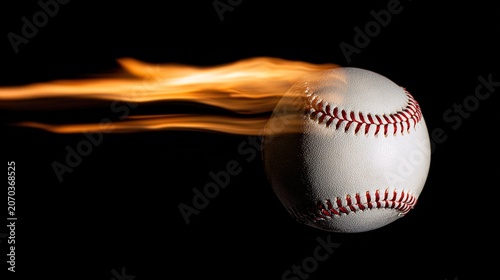 velocity. Baseball radiating fiery energy and intensity against a dark, dramatic background. event key visuals, club posters, designed for fitness apps and gym onboarding, used by sports marketers.