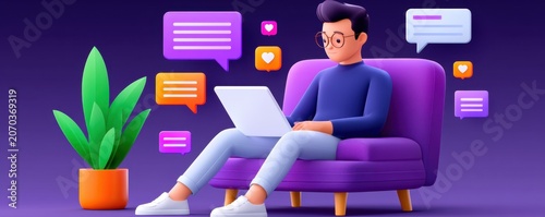 Office employee engaging with digital communication tools in modern workspace