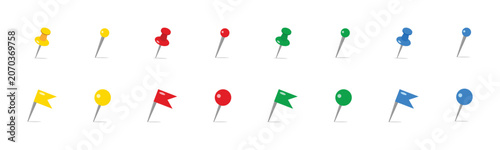 Obraz na płótnie Colorful Push Pins With Metallic Tips Flat Vector Illustration