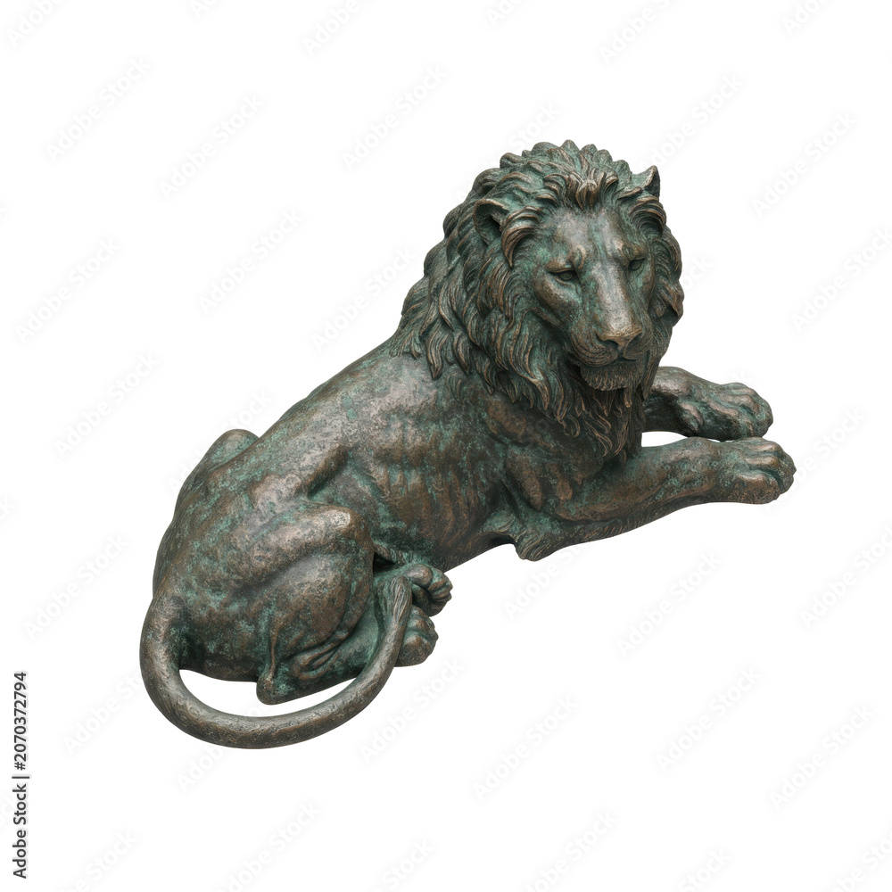 Fototapeta premium Bronze Lion Statue Resting Majestically