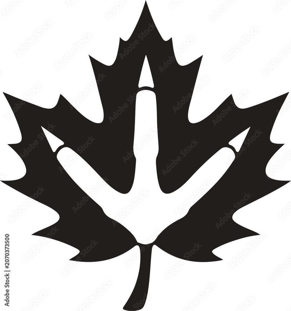 Fototapeta premium Thanksgiving Turkey Footprint in Maple Leaf Black Silhouette Vector Icon Isolated on White Background