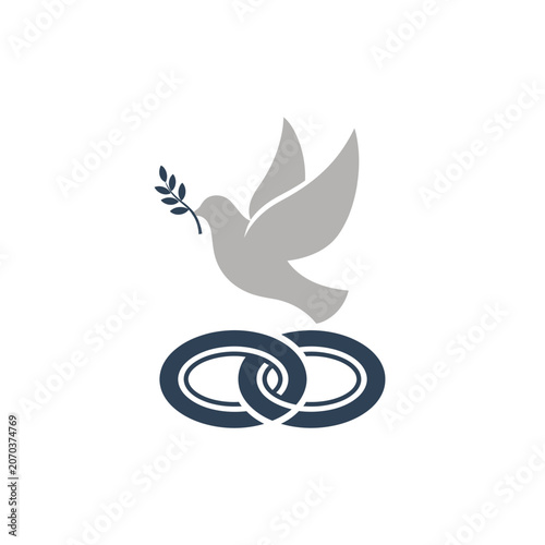 Dove with olive branch rings symbol.
