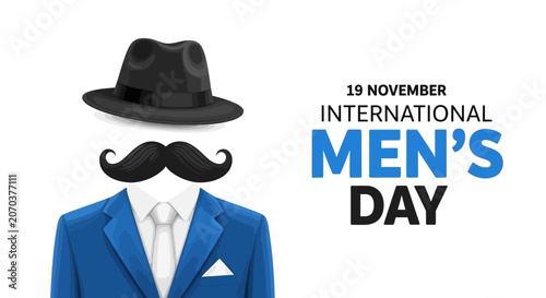 International mens day graphic with suit and hat