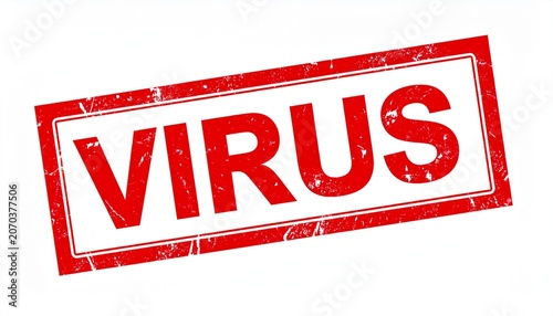 Red warning stamp displaying bold uppercase text alerting virus danger