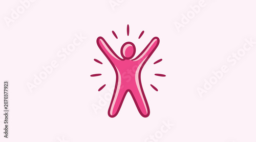 Tableau sur toile A pink stick figure with arms raised in celebration on a light pink background