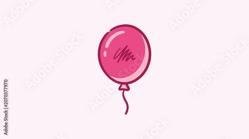 A bright pink balloon with a shiny surface and a dark pink outline on a light pink background