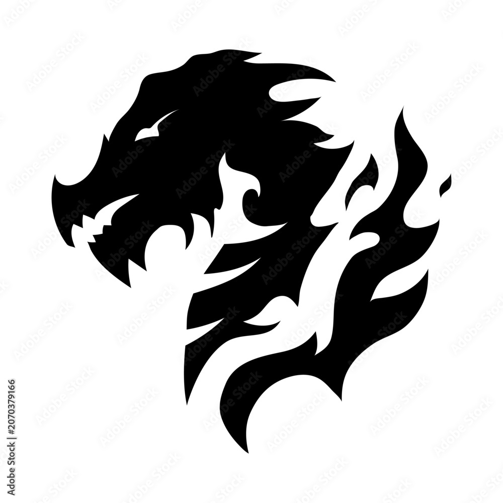 Obraz premium Stylized beast head emblem merged with flowing flame elements, designed for fantasy factions, gaming interfaces, esports teams, RPG classes, tribal branding and powerful mascot icon collections.