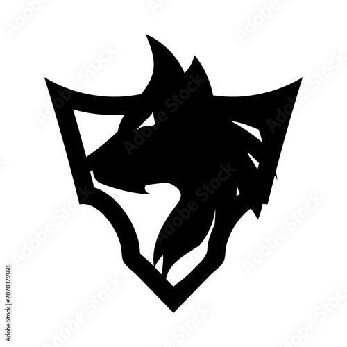 Canvas Print Stylized wolf crest silhouette framed by a shield shape, designed for fantasy games, esports teams, guild emblems, clan badges, mascot branding and heraldic vector collections