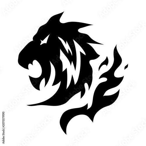 Cuadro en lienzo Stylized lion head combined with flame elements, creating a powerful fantasy emblem ideal for esports teams, gaming guilds, elemental fire factions, mascot branding and vector design projects