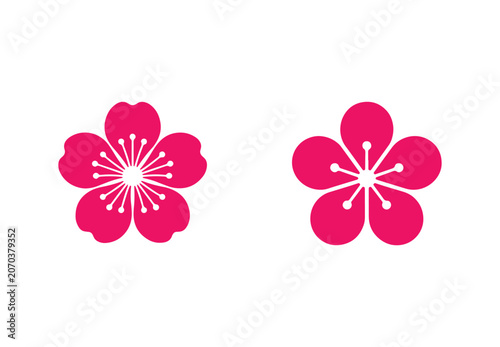 Vector icons of plum blossoms. Isolated illustration on a white background.