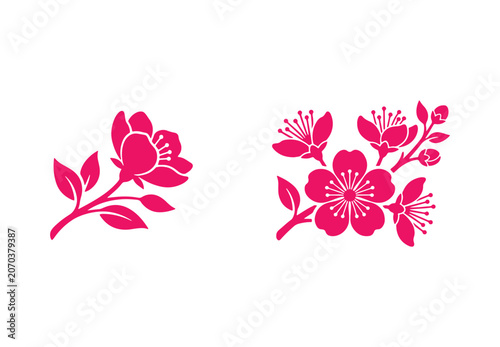 Plum blossom symbols. Vector artwork isolated on a white backdrop.