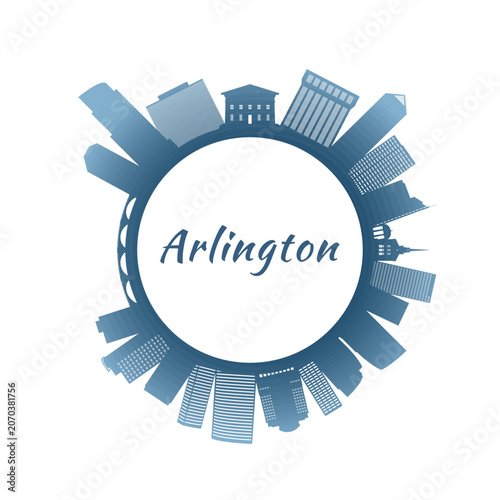 Arlington Virginia skyline with colorful buildings. Circular style. Stock vector illustration
