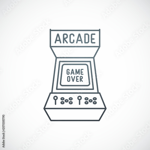 Arcade machine in linear style. Inscription on screen of arcade machine is Game Over.