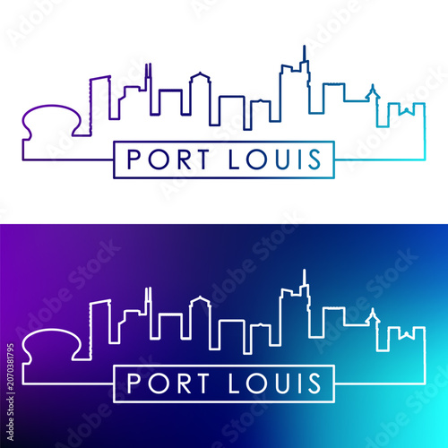 Port Louis skyline. Colorful linear style. Single line. Editable vector file.