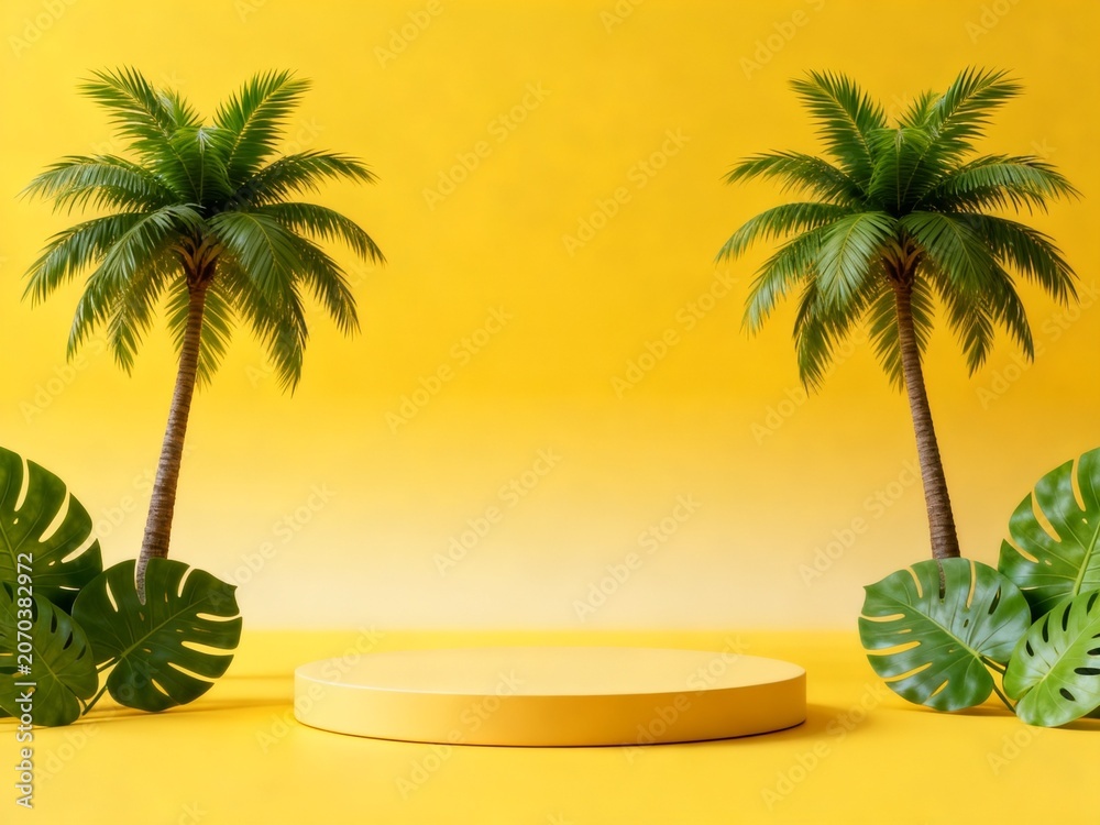 Fototapeta premium Tropical Yellow Podium with Palm Trees