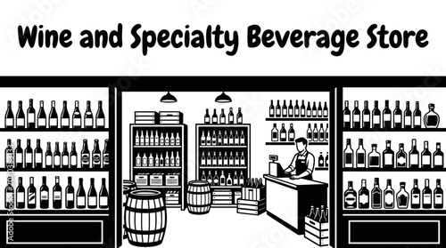 Bild auf Leinwand Wine and Specialty Beverage Store Featuring Premium Bottles Gourmet Products and