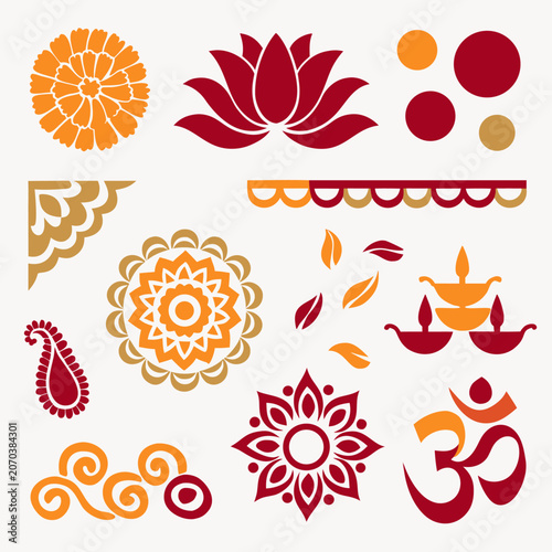 Raksha Bandhan graphic elements pack with rakhi variations, diya lamp and traditional sweets — design resources