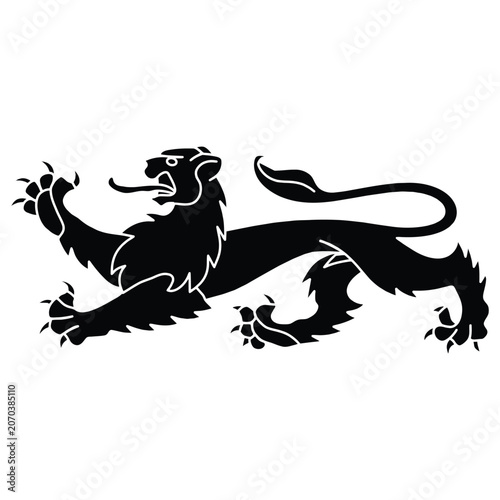 Cuadro en lienzo Black silhouette of a heraldic lion passant for medieval crests and royal emblem