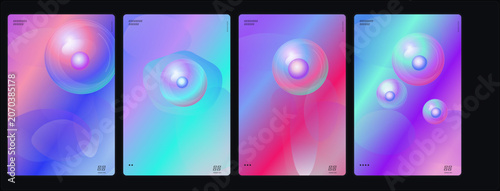 Tableau sur toile Abstract, colorful, gradient backgrounds, 4 panels, vibrant, neon, glowing orbs