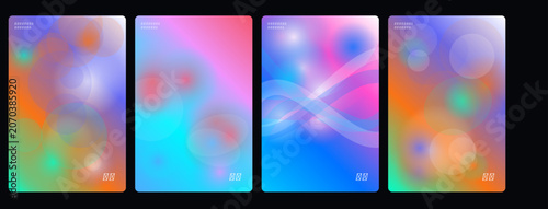 Holographic backgrounds, colorful abstract textures, gradient effects, shiny overlays, vector design elements